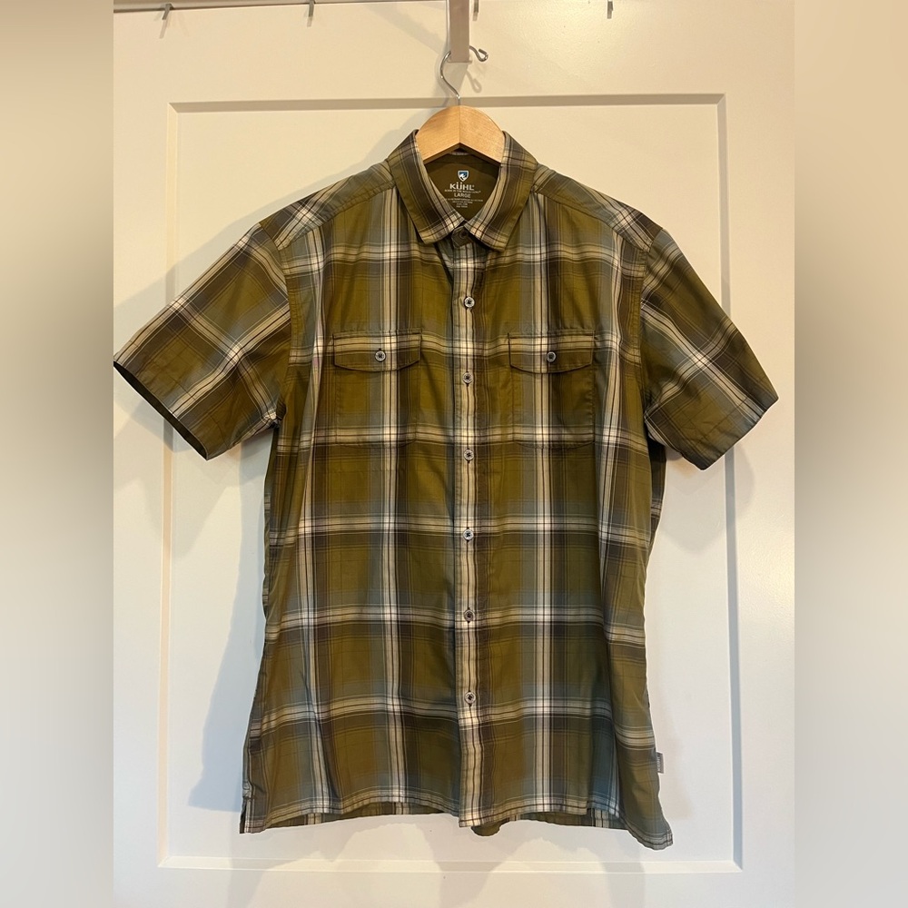 KÜHL Response short sleeve shirt green&beige plaid pattern outdoors hiking sz L